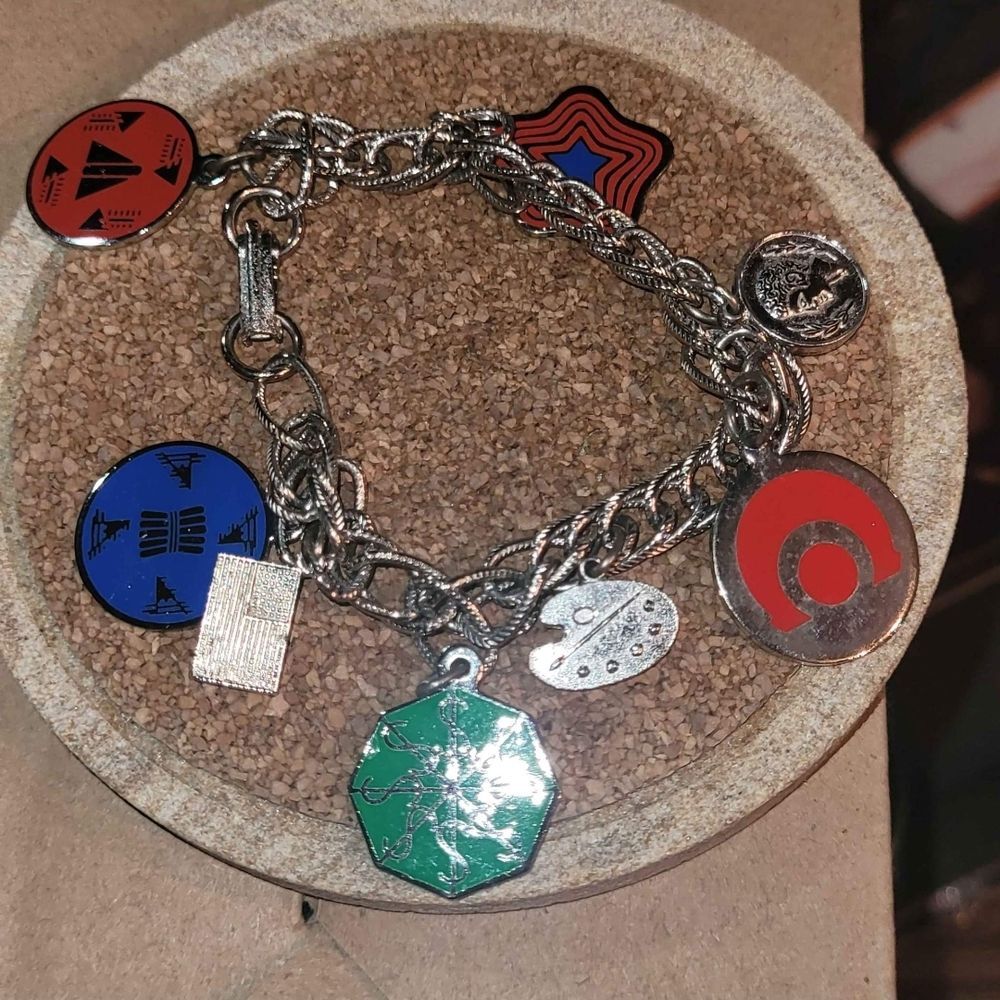 Vintage Girl Scout Silver Bracelet with Colorful Charms